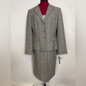 NWT Tahari ASL Skirt Suit Women's Size 10 Blue & Grey Plaid 3-Piece Set